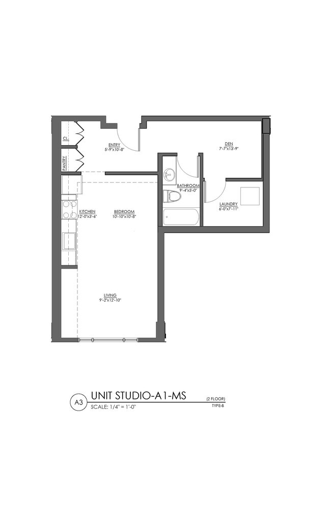 Studio - 630 sqft 415 floor plan